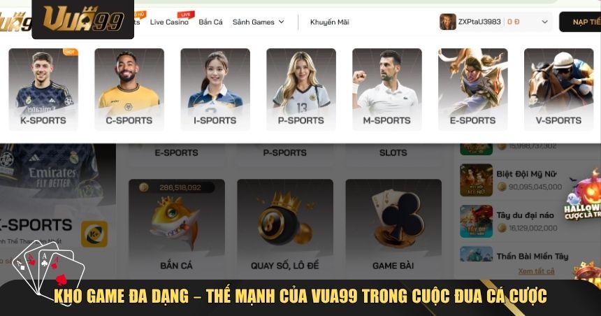 Kho game đa dạng – Thế mạnh của VUA99 trong cuộc đua cá cược
